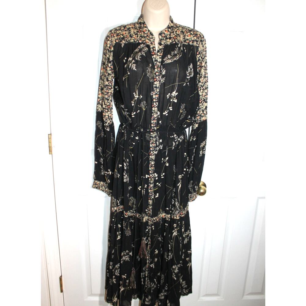 byTimo Black Floral Print Poplin Midi Dress sz S
